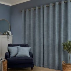 Budget 🎁 Churchgate Churchgate Swithland Herringbone Ashley Blue Eyelet Curtains ⌛ -Churchgate Store 30760460 alt04